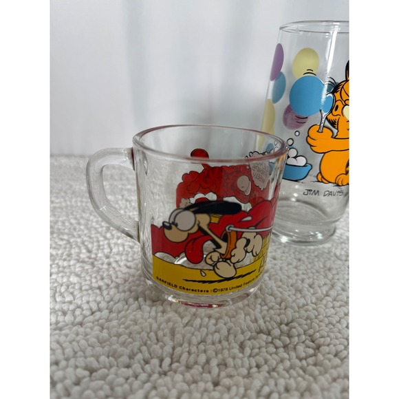 Vintage Garfield Glass Collection Set of 3 Jim Davis Cartoon Mugs Glasses - Picture 11 of 16
